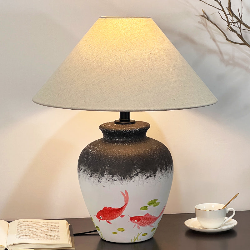 Chinese - style Hand - painted Koi Ceramic Table Lamp