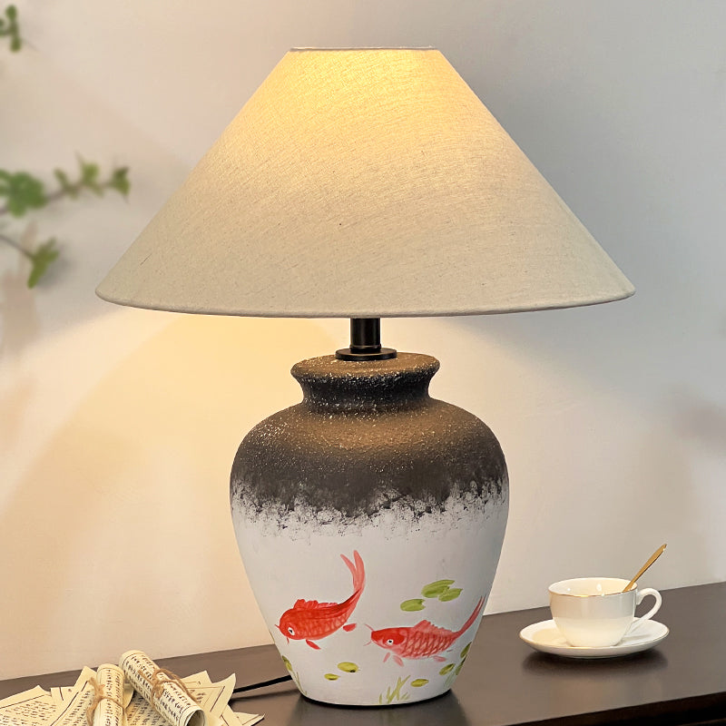 Chinese - style Hand - painted Koi Ceramic Table Lamp