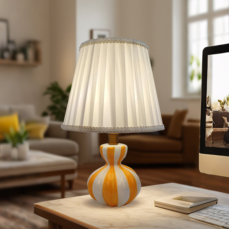 Orange and White Calabash - shaped Ceramic Table Lamp