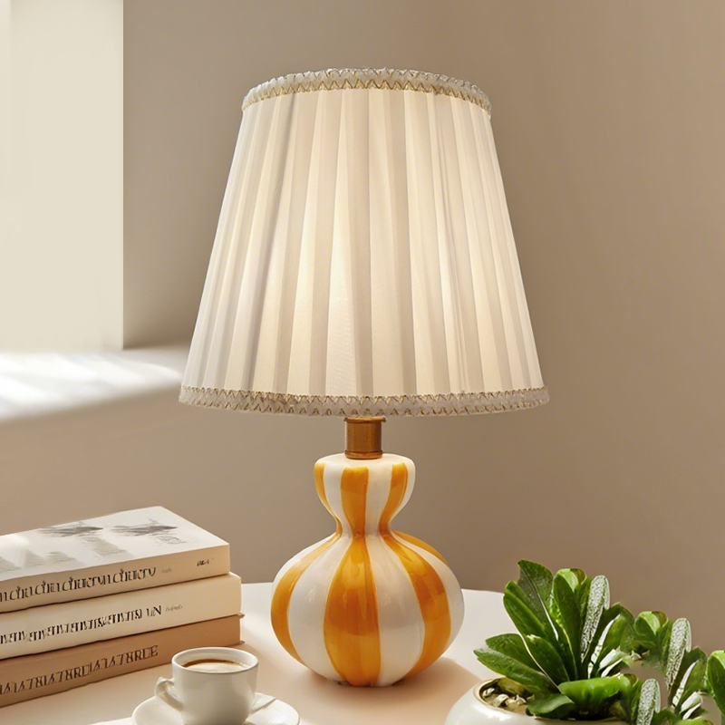 Orange and White Calabash - shaped Ceramic Table Lamp