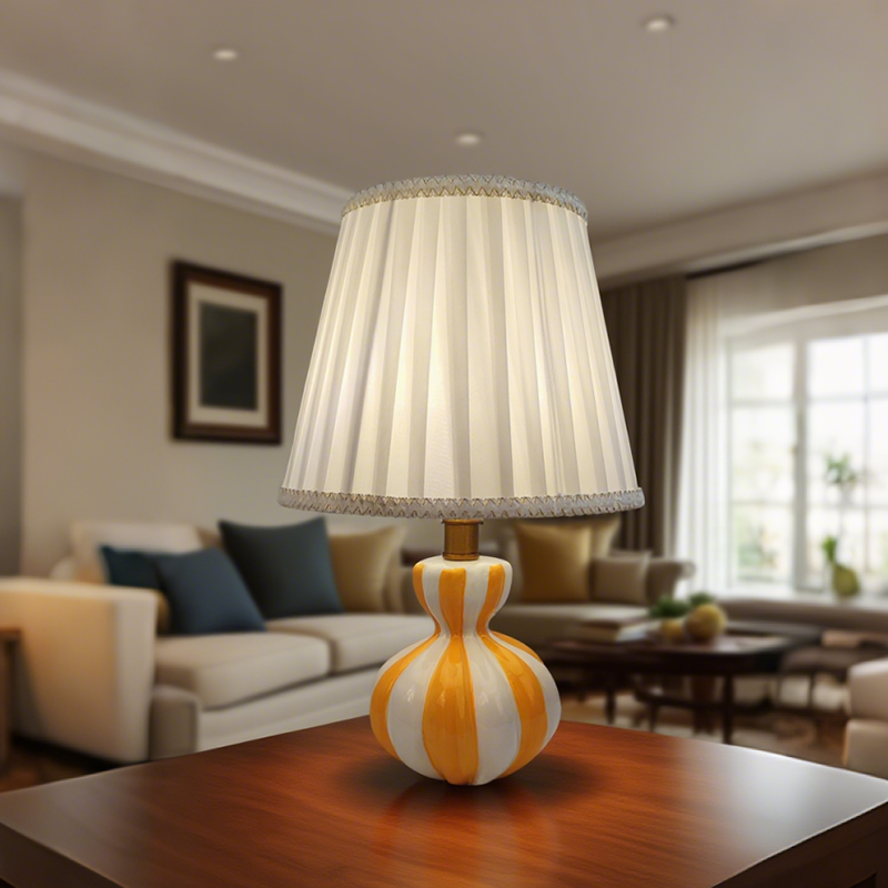 Orange and White Calabash - shaped Ceramic Table Lamp