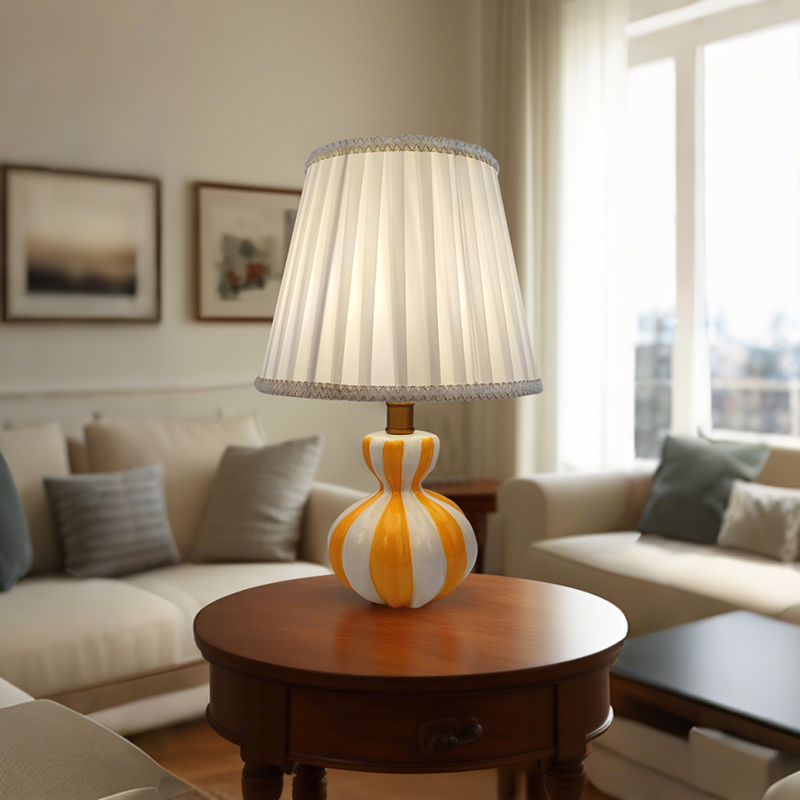 Orange and White Calabash - shaped Ceramic Table Lamp