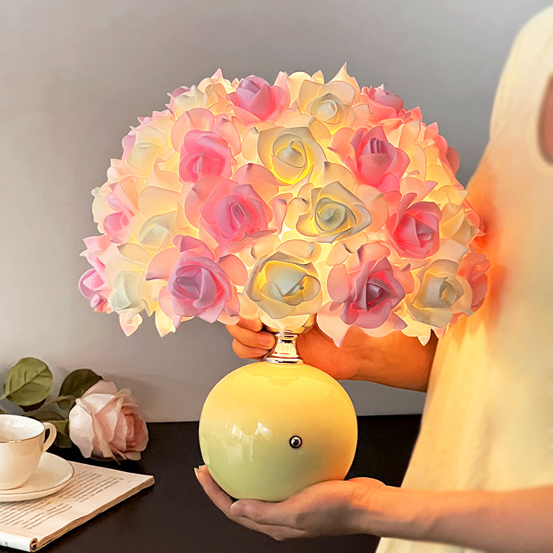Ceramic Table Lamp in the Shape of Rose Flowers