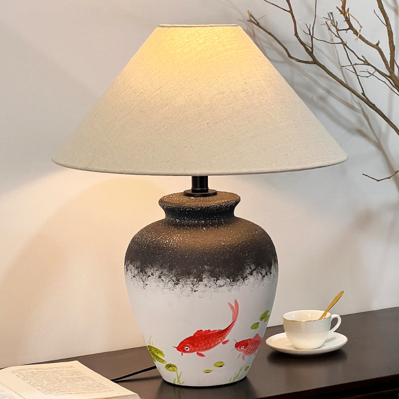 Chinese - style Hand - painted Koi Ceramic Table Lamp