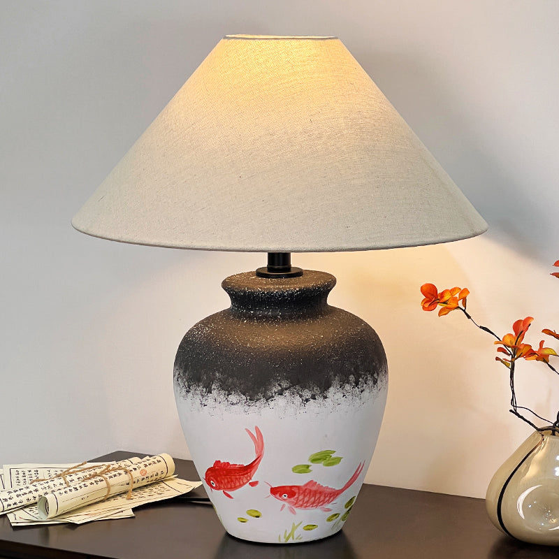Chinese - style Hand - painted Koi Ceramic Table Lamp