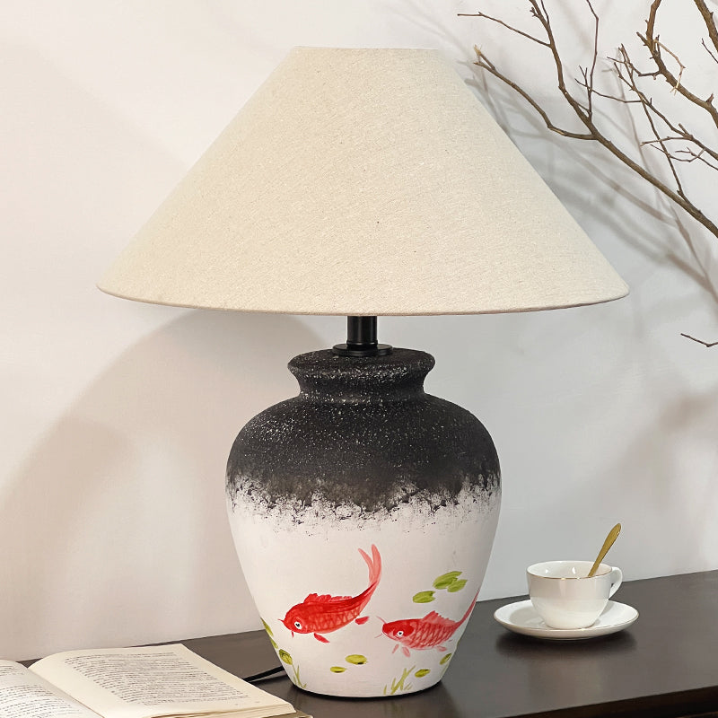 Chinese - style Hand - painted Koi Ceramic Table Lamp
