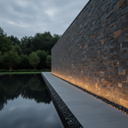 Grand Dry Stone Wall with Reflecting Pool at Dusk