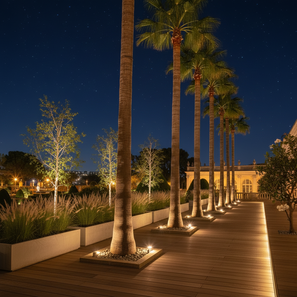 Minimalist Scandinavian Terrace at Night