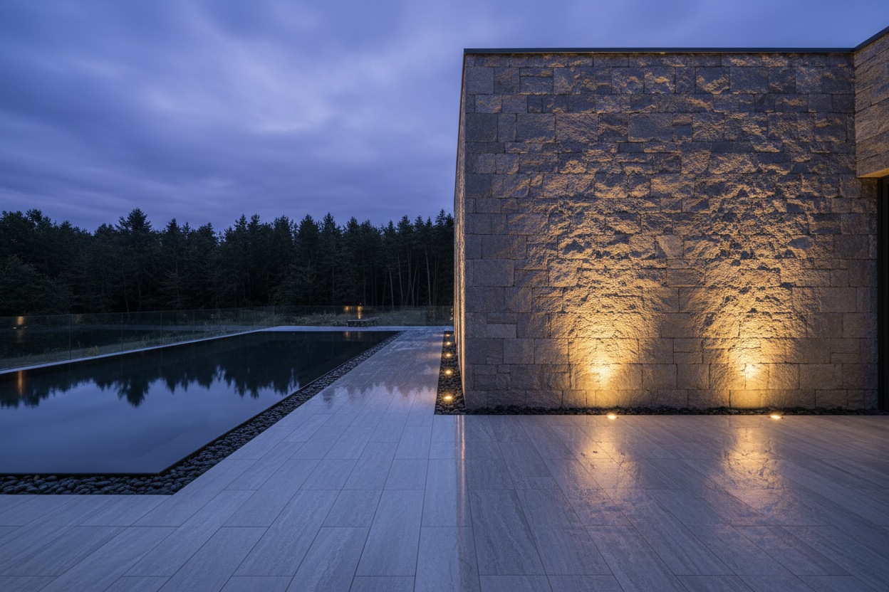 Modern Villa Courtyard with Warm Uplighting
