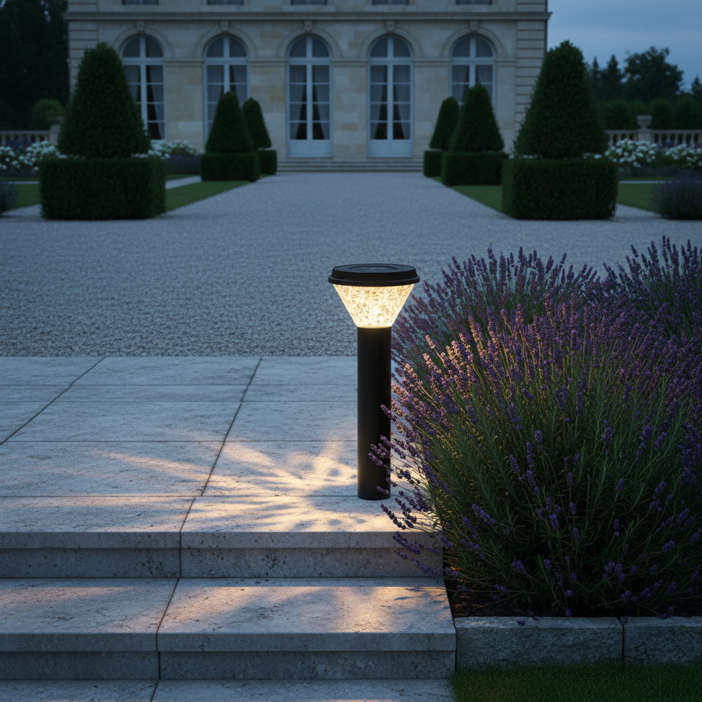 Solar Bollard Light — Classical European Formal Garden