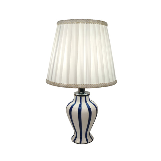 Blue and white striped ceramic table lamp