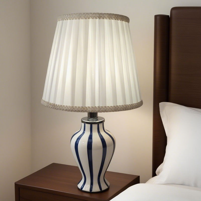 Blue and white striped ceramic table lamp