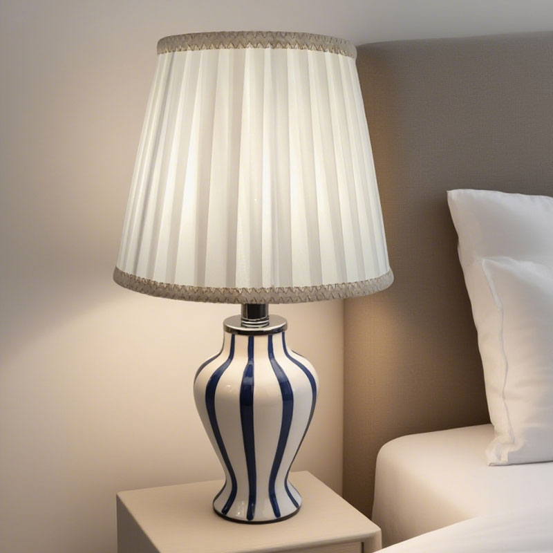 Blue and white striped ceramic table lamp